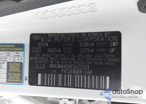 2015 Kia Optima Hybrid z USA, uszkodzony, nr VIN KNAGM4ADXF5077253